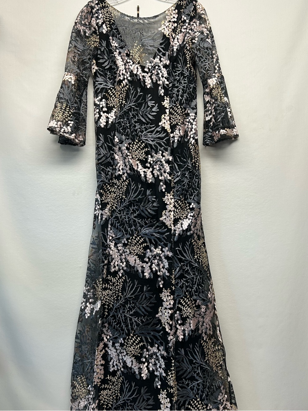 Black Floral Embroidered V-Neck Dress size 4